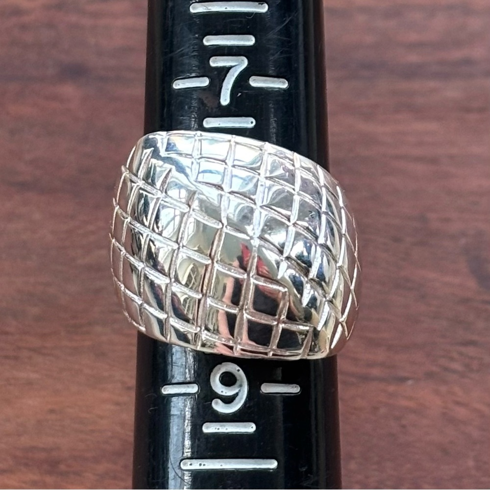 Chunky Quilted Sterling Silver Dome Ring Size 8